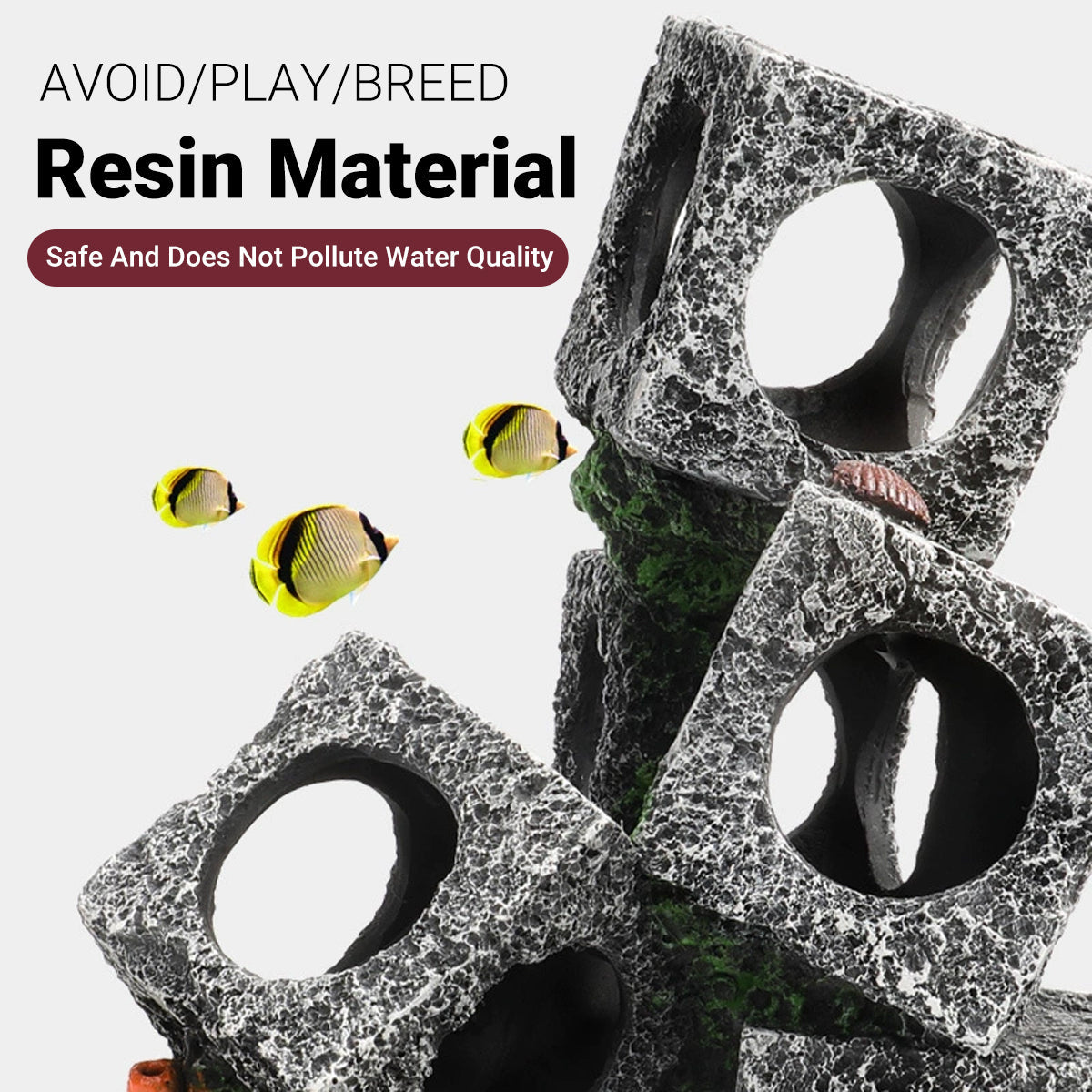 Fish Tank Shrimp Shelter House Square Stone Cave Aquarium Breeding Hiding Decor - 2 Squares