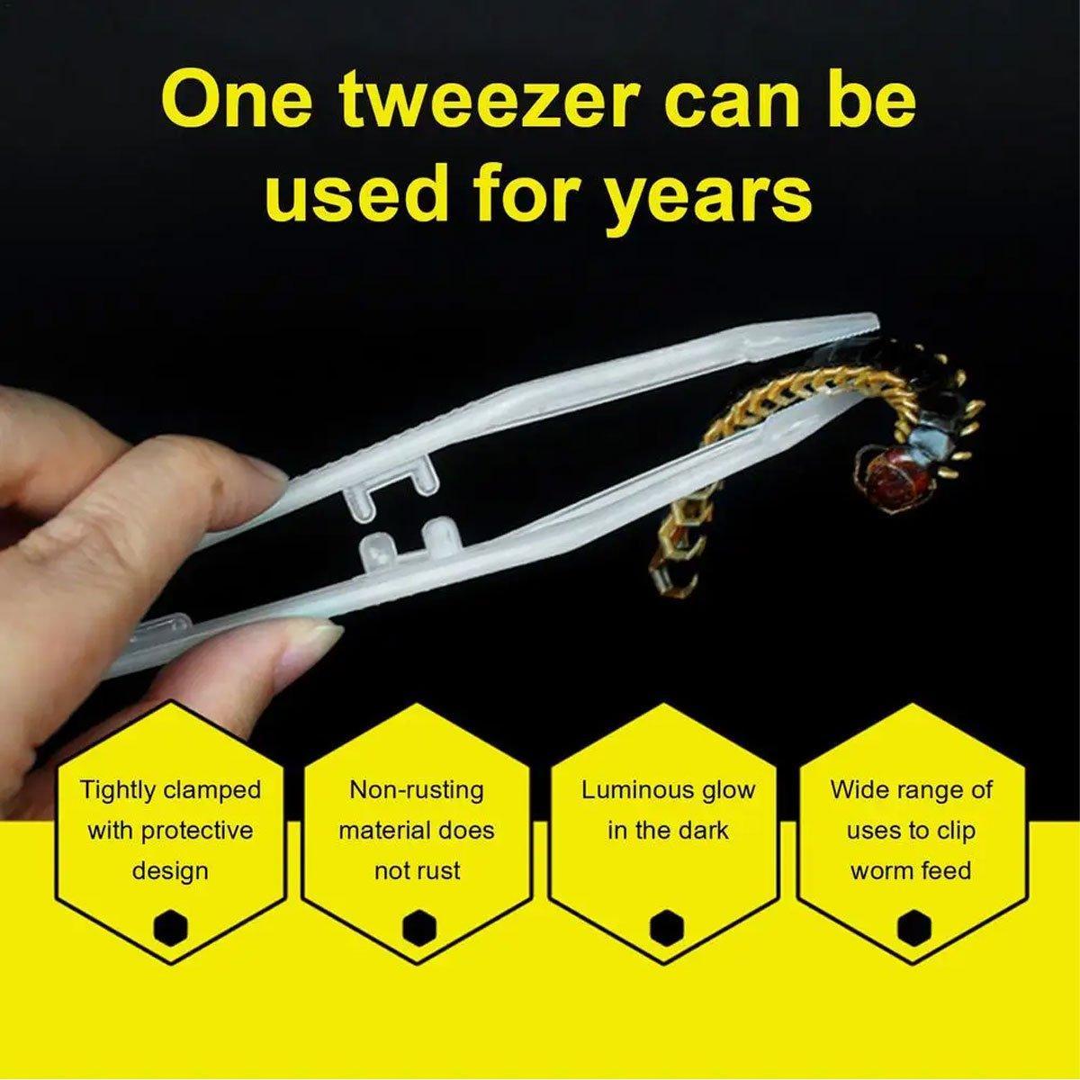 18cm Plastic Luminous Tweezer Feeding Tongs Straight for Reptile Feeder White