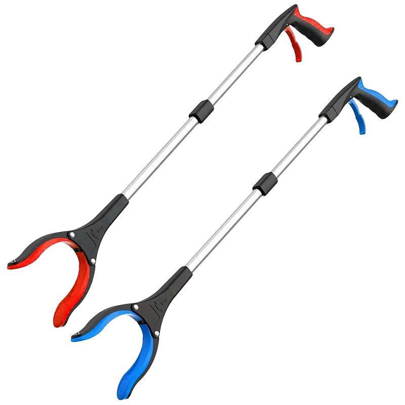Folding Rubbish Picker Clip Hygiene Trash Grabber Long Handle Waste Cleaner Tool - Blue