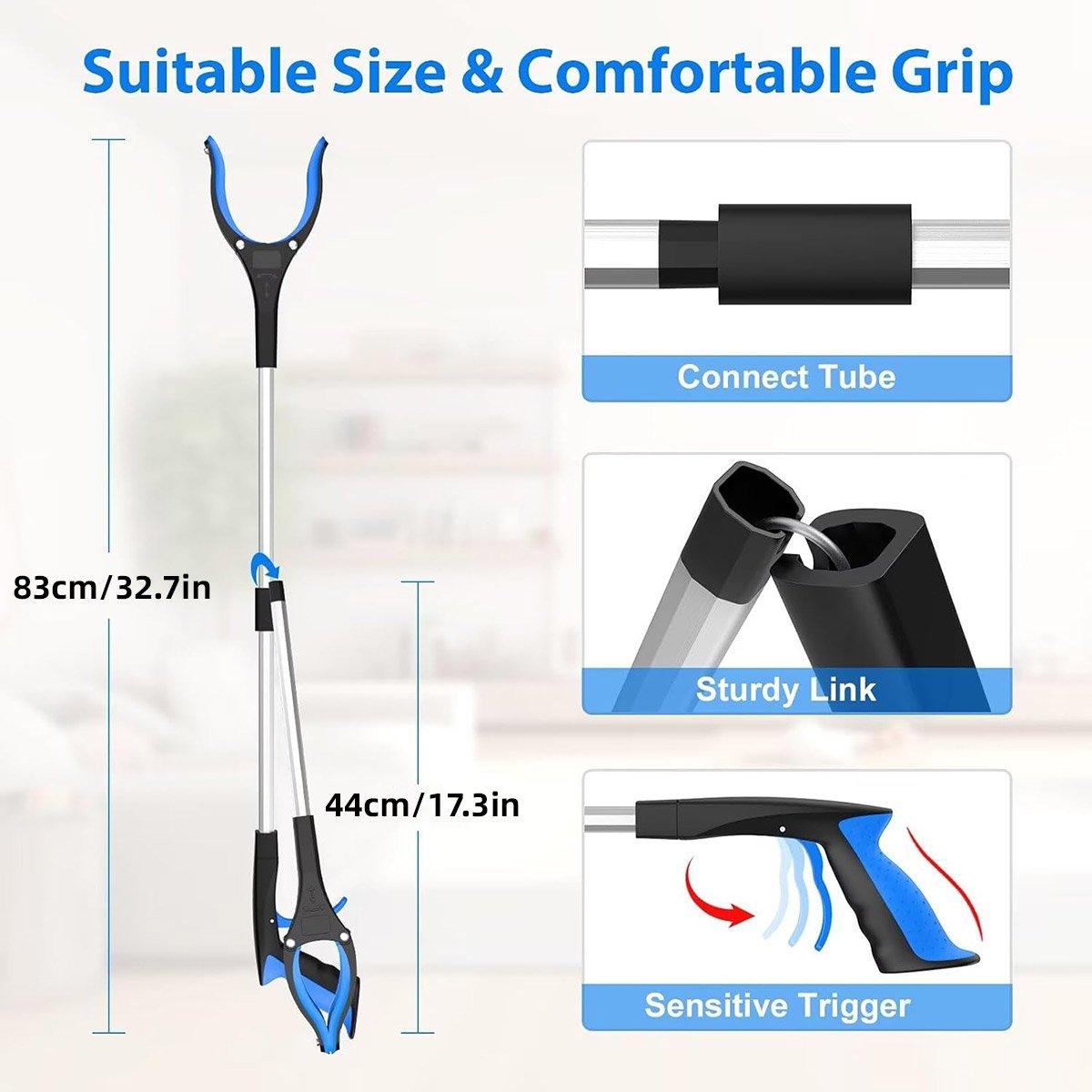 Folding Rubbish Picker Clip Hygiene Trash Grabber Long Handle Waste Cleaner Tool - Blue