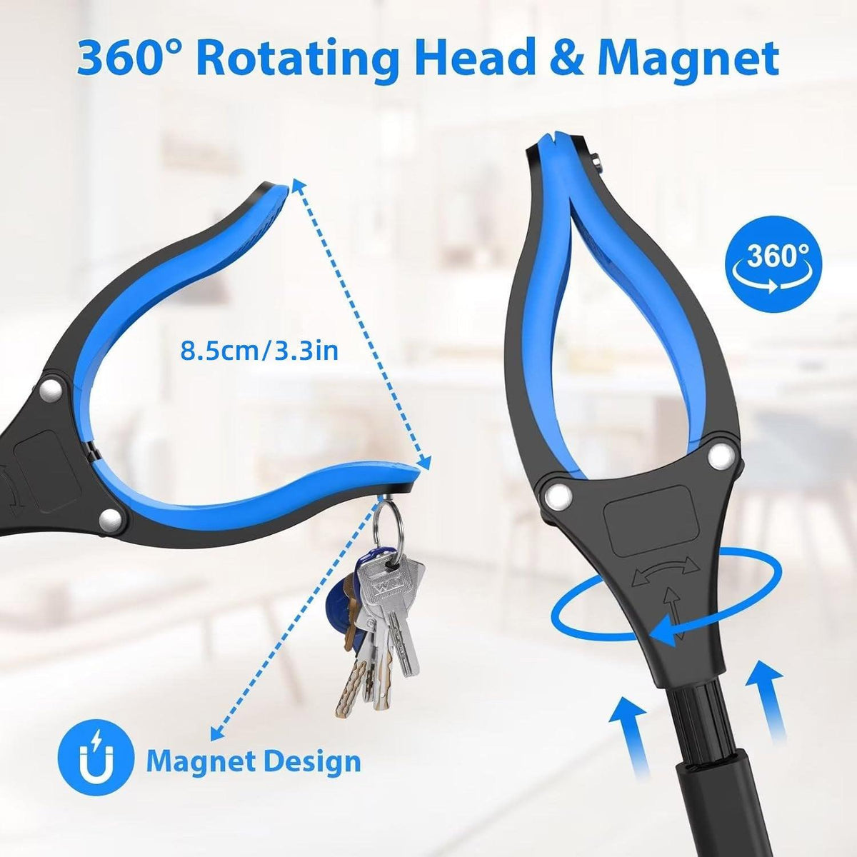 Folding Rubbish Picker Clip Hygiene Trash Grabber Long Handle Waste Cleaner Tool - Blue