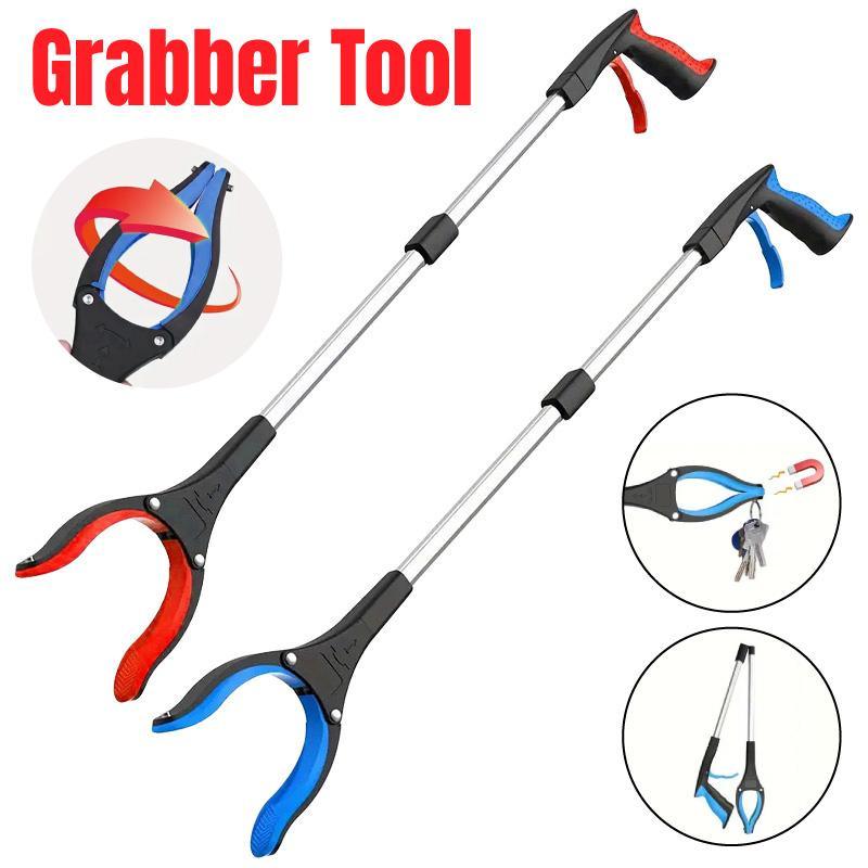 Folding Rubbish Picker Clip Hygiene Trash Grabber Long Handle Waste Cleaner Tool - Red
