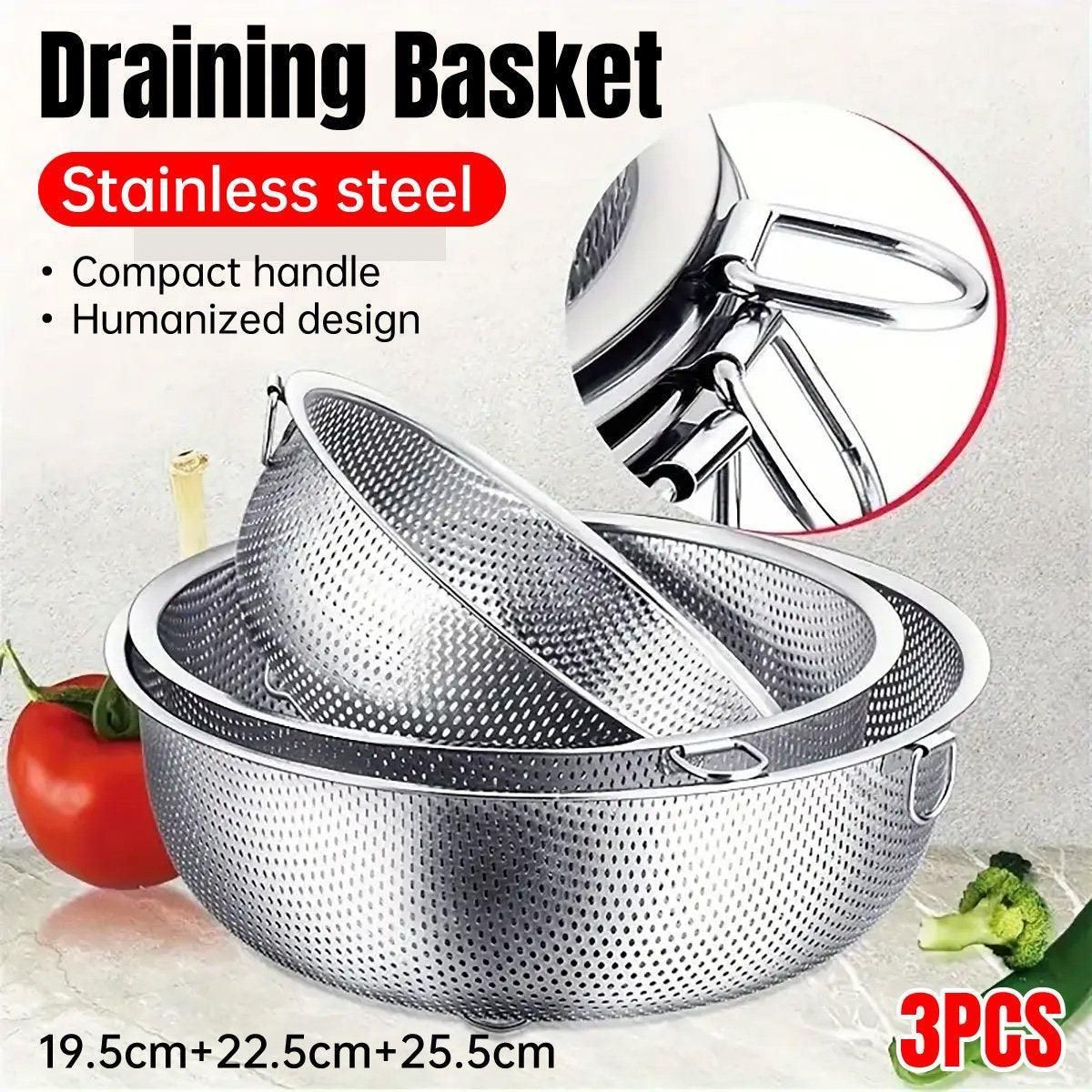3-Piece Nested Drain Basket Set with Side Handles