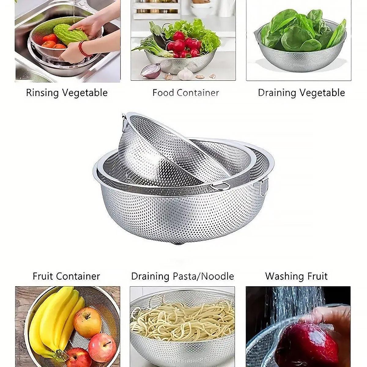 3-Piece Nested Drain Basket Set with Side Handles