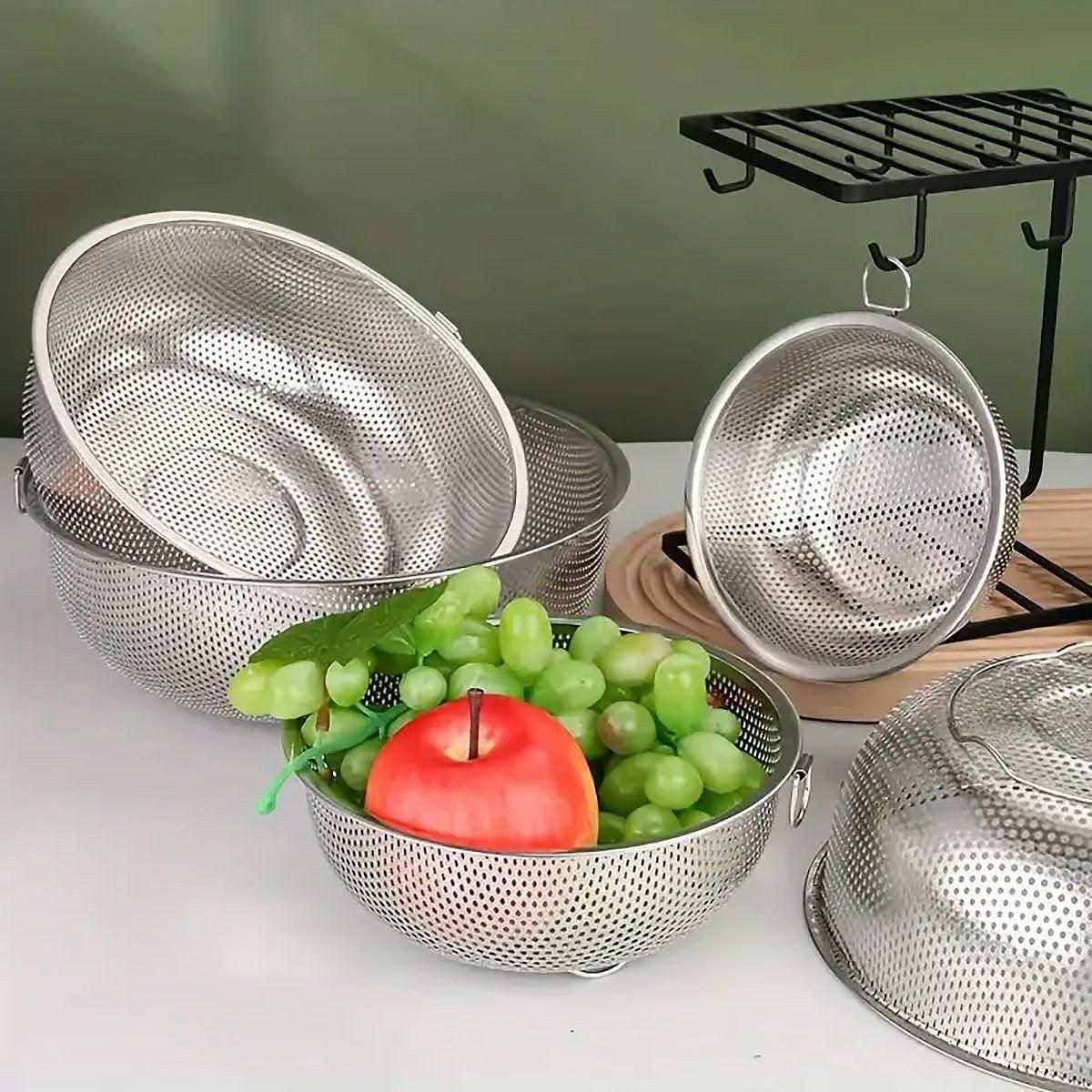 3-Piece Nested Drain Basket Set with Side Handles