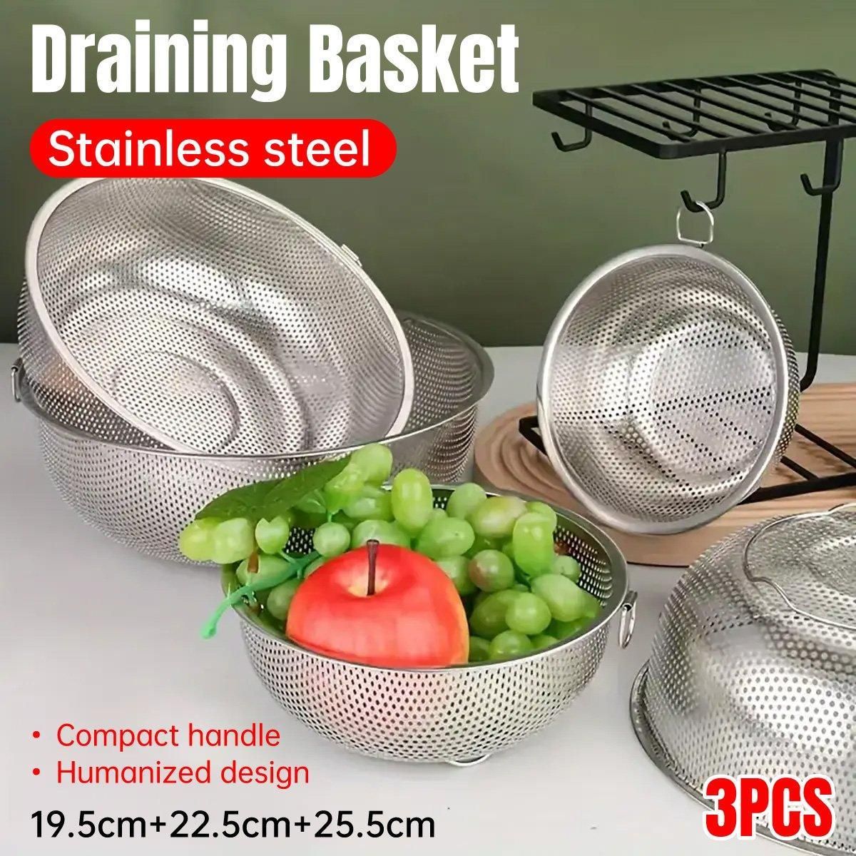 3-Piece Nested Drain Basket Set with Side Handles