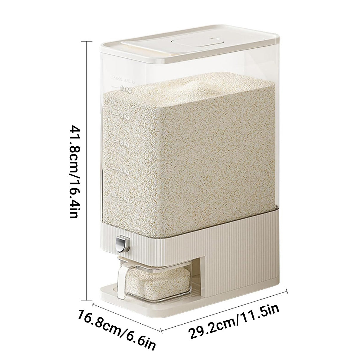 Rice Cereal Dispenser 10KG Grain Container Auto Food Storage Box Measuring Cup