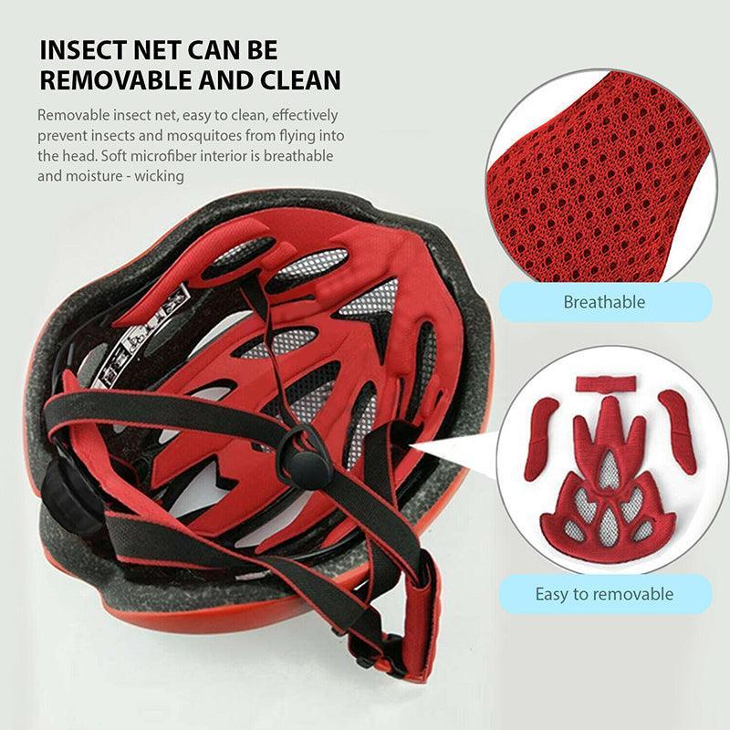 Lightweight Bicycle Helmet Adjustable Cycling Gear for Road or Mountain Bike Riding - Black Red