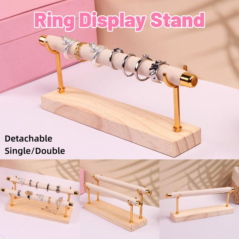 Simple Wooden Jewellery Organizer Rack Ring Display Stand for Rings Earrings - Double