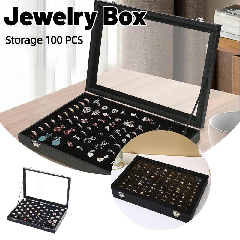 Black Jewellery Box with Lid Dustproof Necklace Ring Earring Storage Display Box