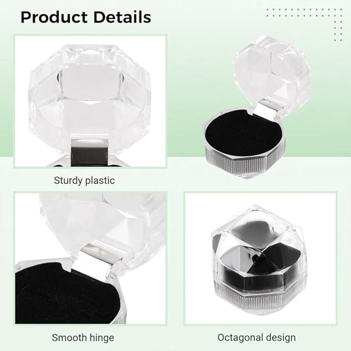 20pcs Acrylic Octagonal Jewelry Ring Earrings Box Transparent Display Cases - White