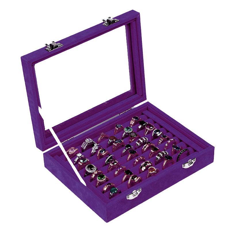 Velvet Ring Earring Jewelry Display Organizer Box Tray Holder Storage Case - Beige