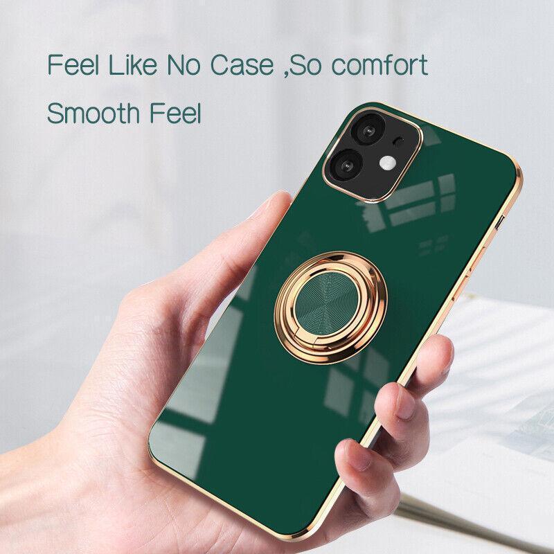 Dark Green Luxury Shockproof Silicone Ring Case Stand Cover for iPhone 14 13 12 Pro Max - iPhone 13 Pro Max