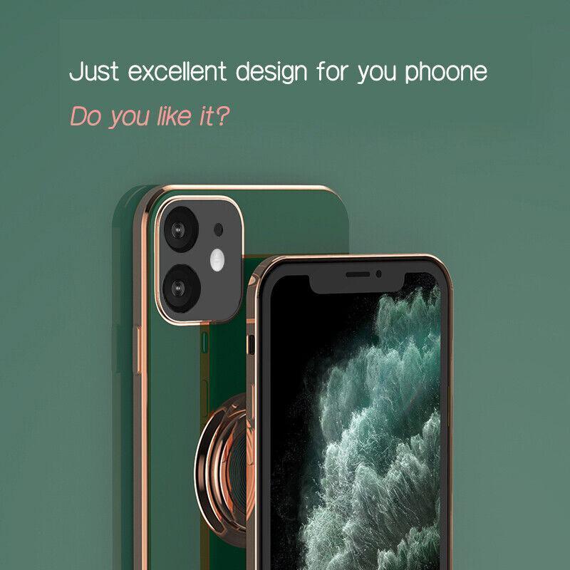 Dark Green Luxury Shockproof Silicone Ring Case Stand Cover for iPhone 14 13 12 Pro Max - iPhone 13 Pro Max