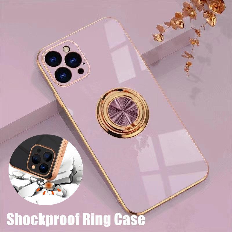 Light Purple Luxury Shockproof Silicone Ring Case Stand Cover for iPhone 14 13 12 Pro Max - iPhone 13 Pro Max