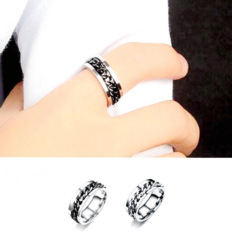 Spinner Rings Mens Womens Fidget Rotating Ring Silver Stainless Steel Size 6 - Rainbow