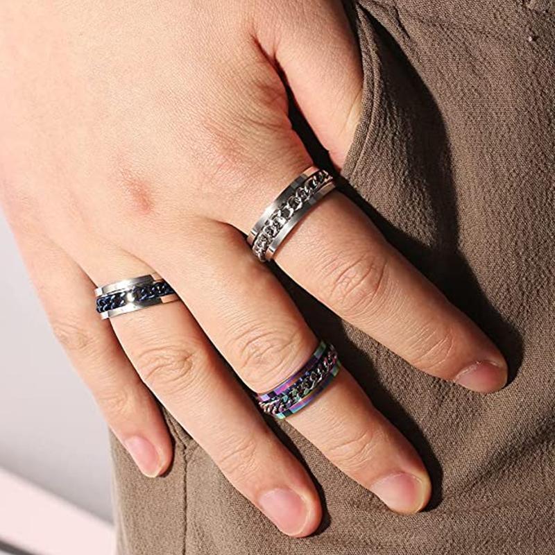 Spinner Rings Mens Womens Fidget Rotating Ring Silver Stainless Steel Size 10 - Silver