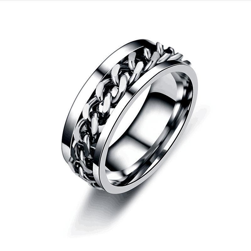Spinner Rings Mens Womens Fidget Rotating Ring Silver Stainless Steel Size 10 - Silver
