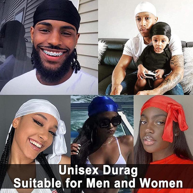 Velvet Durag Silky Hat Cap Men Women Premium Designer Doo Rag Wave Silk Headwear - Roral blue
