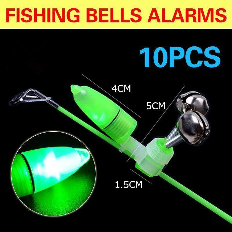 10Pcs LED Night Fishing Bite Alarm Bells Clip-on Rod Tip Lights