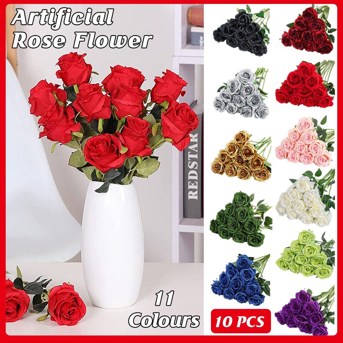 10pcs Artificial Silk Simulation Rose Flowers - Wedding Party Home Decorations - White