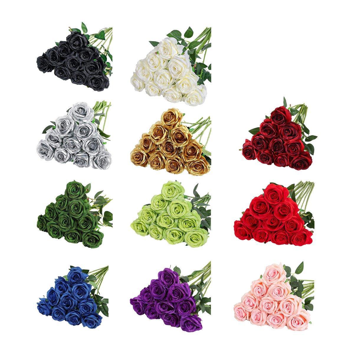 10pcs Artificial Silk Simulation Rose Flowers - Wedding Party Home Decorations - White