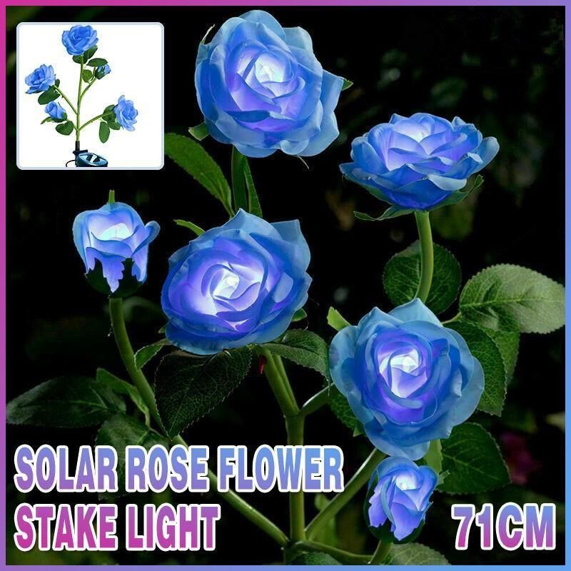 5 LED Solar Rose Flower Stake Lights Outdoor Garden Pathway Decoration Lamp
