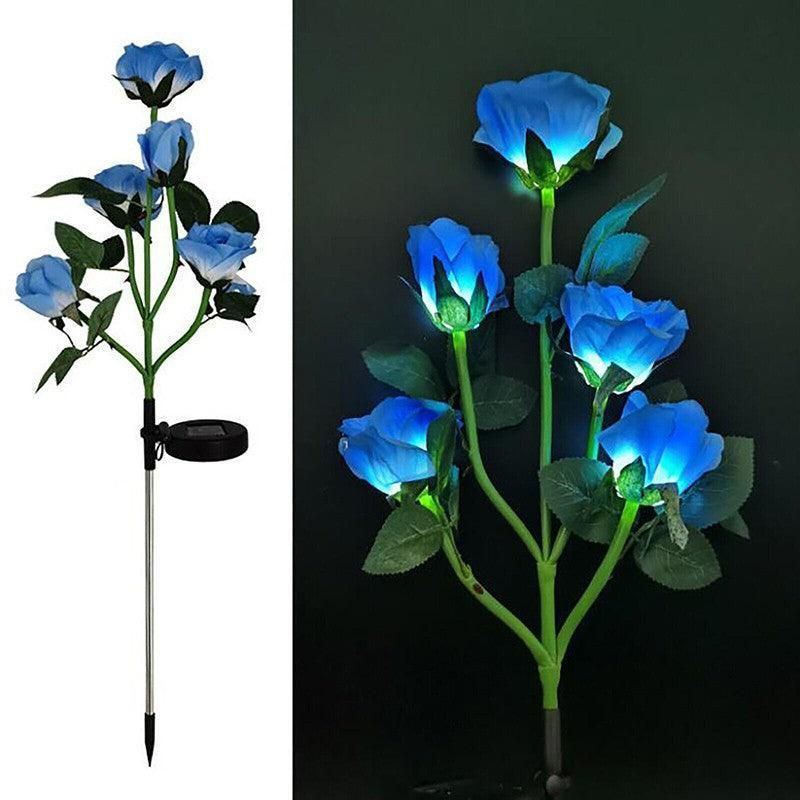 5 LED Solar Rose Flower Stake Lights Outdoor Garden Pathway Decoration Lamp
