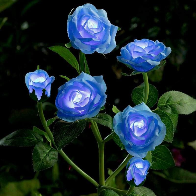 5 LED Solar Rose Flower Stake Lights Outdoor Garden Pathway Decoration Lamp