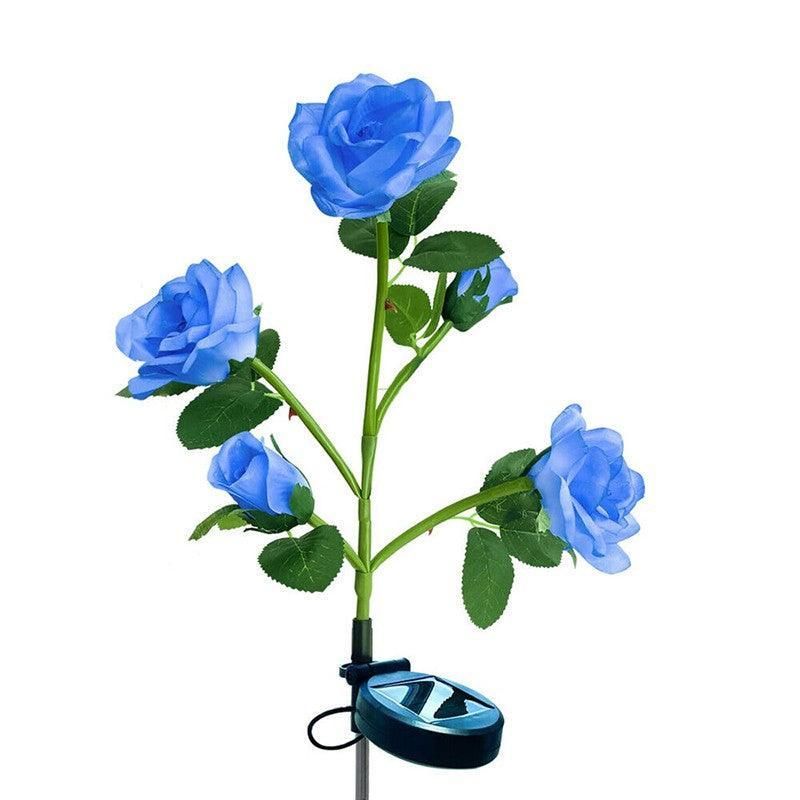 5 LED Solar Rose Flower Stake Lights Outdoor Garden Pathway Decoration Lamp