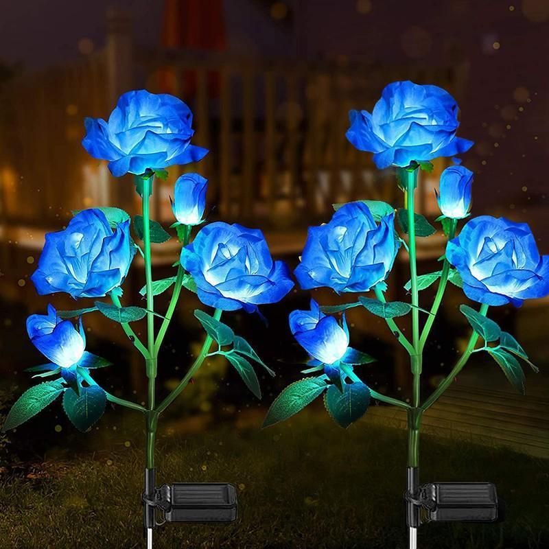 5 LED Solar Rose Flower Stake Lights Outdoor Garden Pathway Decoration Lamp