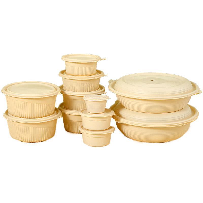 50PCS Biodegradable Corn Starch Lunch Box Round Takeout Containers Eco Friendly - 900ml