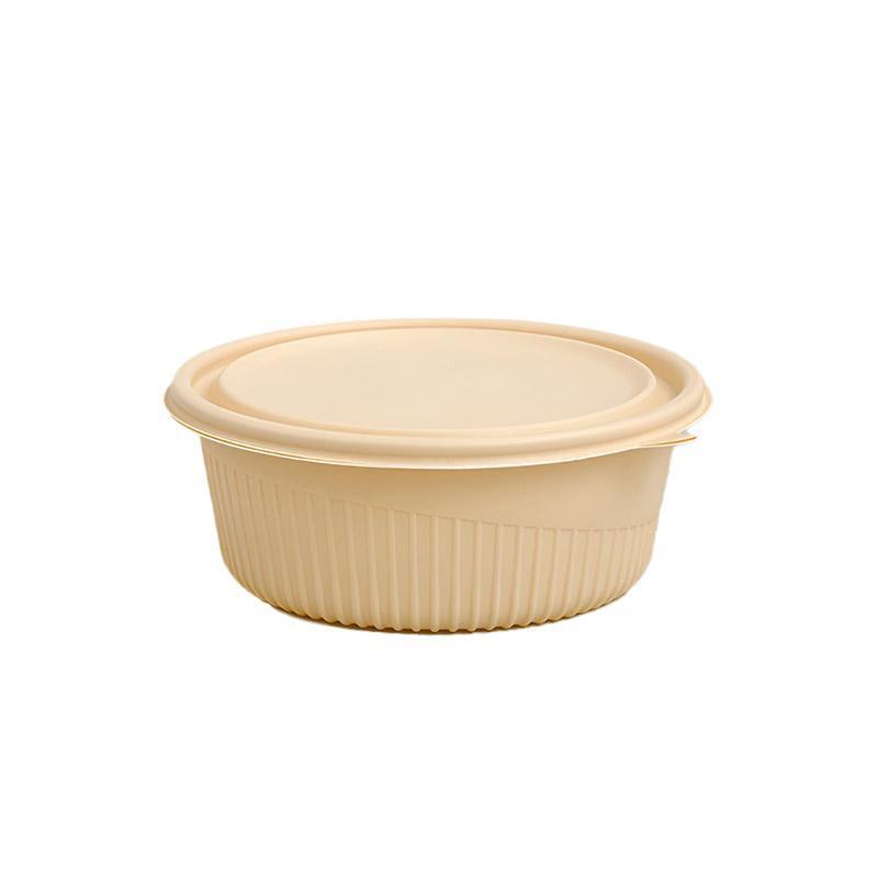 50PCS Biodegradable Corn Starch Lunch Box Round Takeout Containers Eco Friendly - 900ml