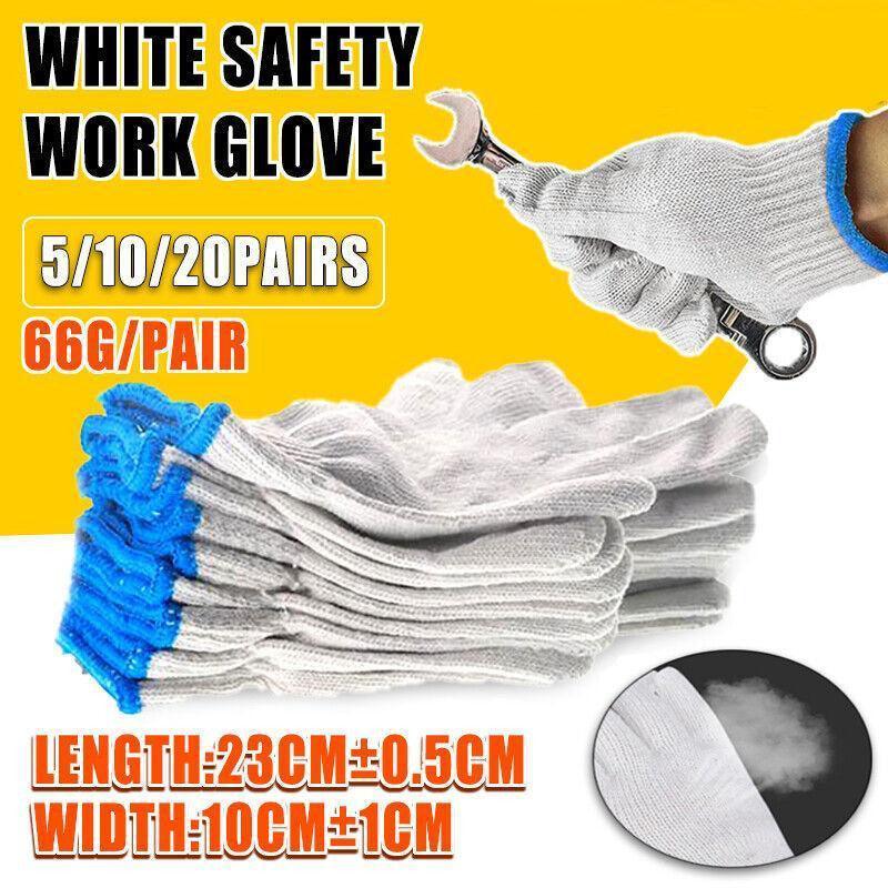 White Cotton Work Gloves Knitted Heavy Duty for Gardening or Warehouse Use - 5Pairs