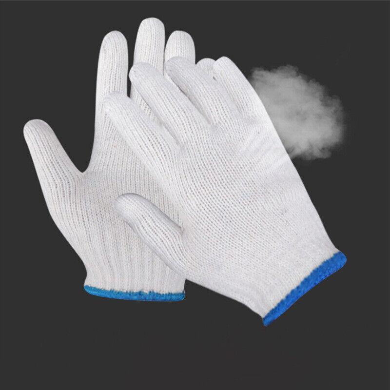 White Cotton Work Gloves Knitted Heavy Duty for Gardening or Warehouse Use - 5Pairs