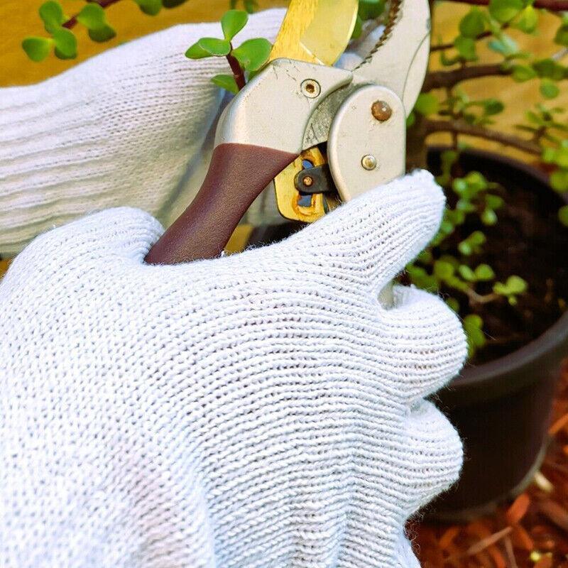 White Cotton Work Gloves Knitted Heavy Duty for Gardening or Warehouse Use - 5Pairs