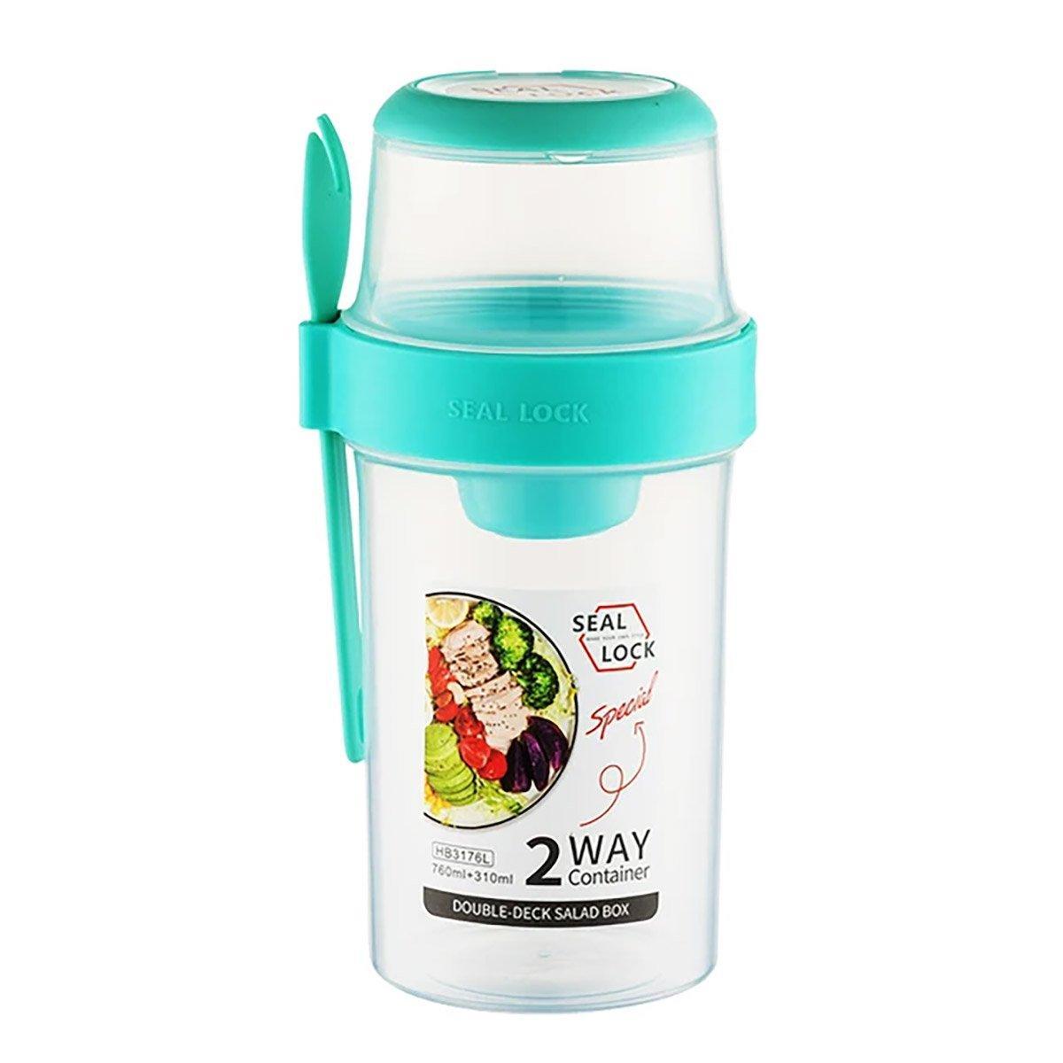Double Plastic Salad Cup with Fork Sealed Breakfast Container for On-the-Go Meal - 760ml-Pink