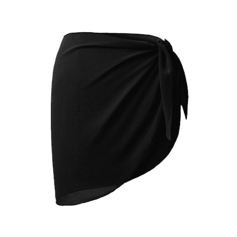 Women Sarong Skirt Wrap Pareo Short Swim Cover Up Beach Bikini Beachwear - Balck