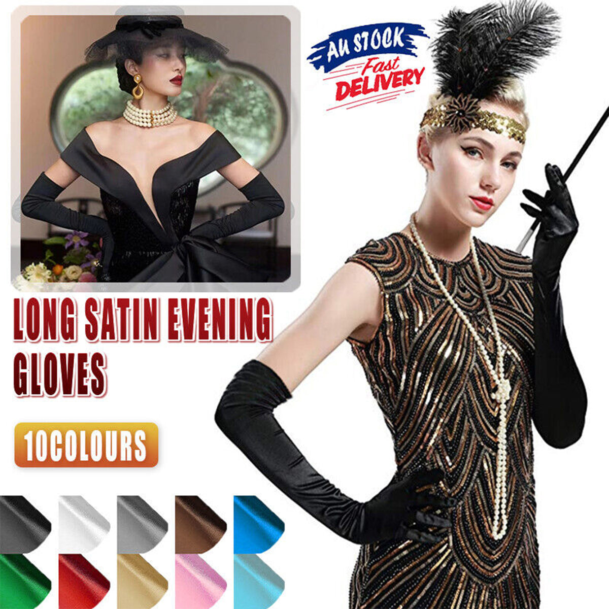 Elegant Long Satin Opera Gloves for Prom Party Wedding Costume or Formal Dress - Blue