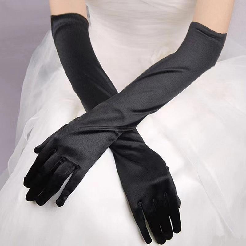 Elegant Long Satin Opera Gloves for Prom Party Wedding Costume or Formal Dress - Blue