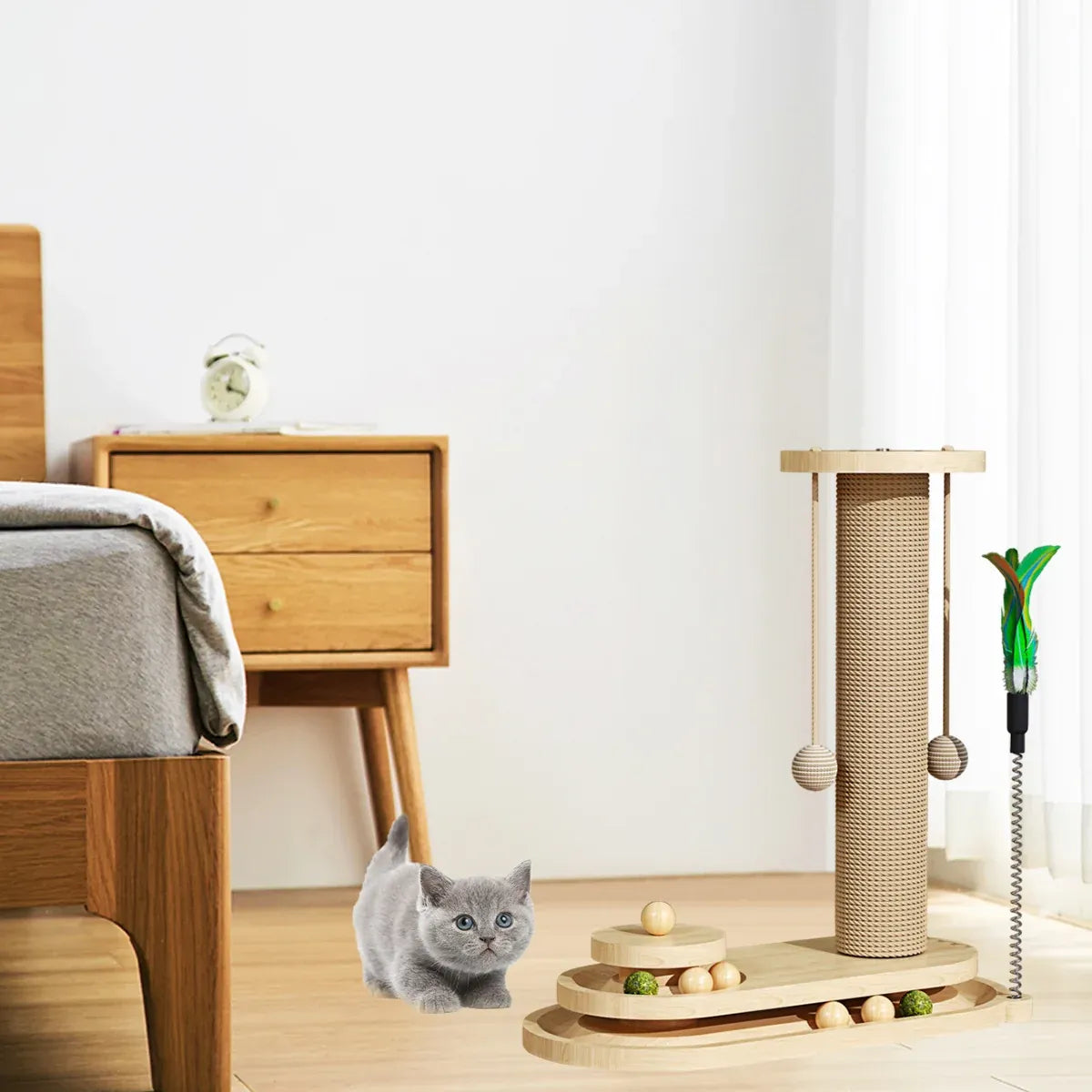 1-Piece Cat Scratching Post with Turntable Toy
