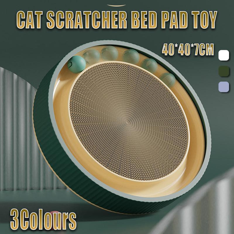 Cat Scratcher Lounge Bed Toy 40cm Round Foldable Cardboard Pad with Ball Track - White