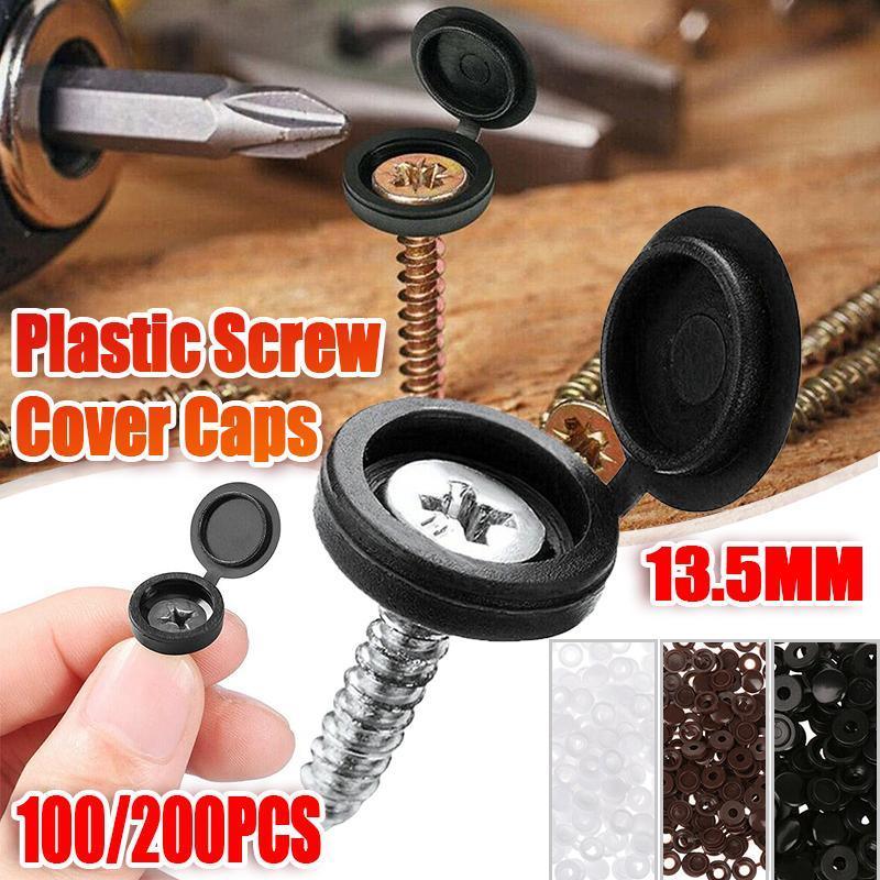 100/200X Plastic Screw Cover Caps Holes Cams Furniture Kitchen Button Nuts Bolts - Black