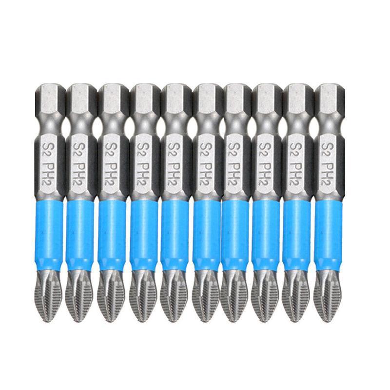 10PCS Anti Slip Electric Hex Shank 50mm PH2 Cross Head Screwdriver Bits Set