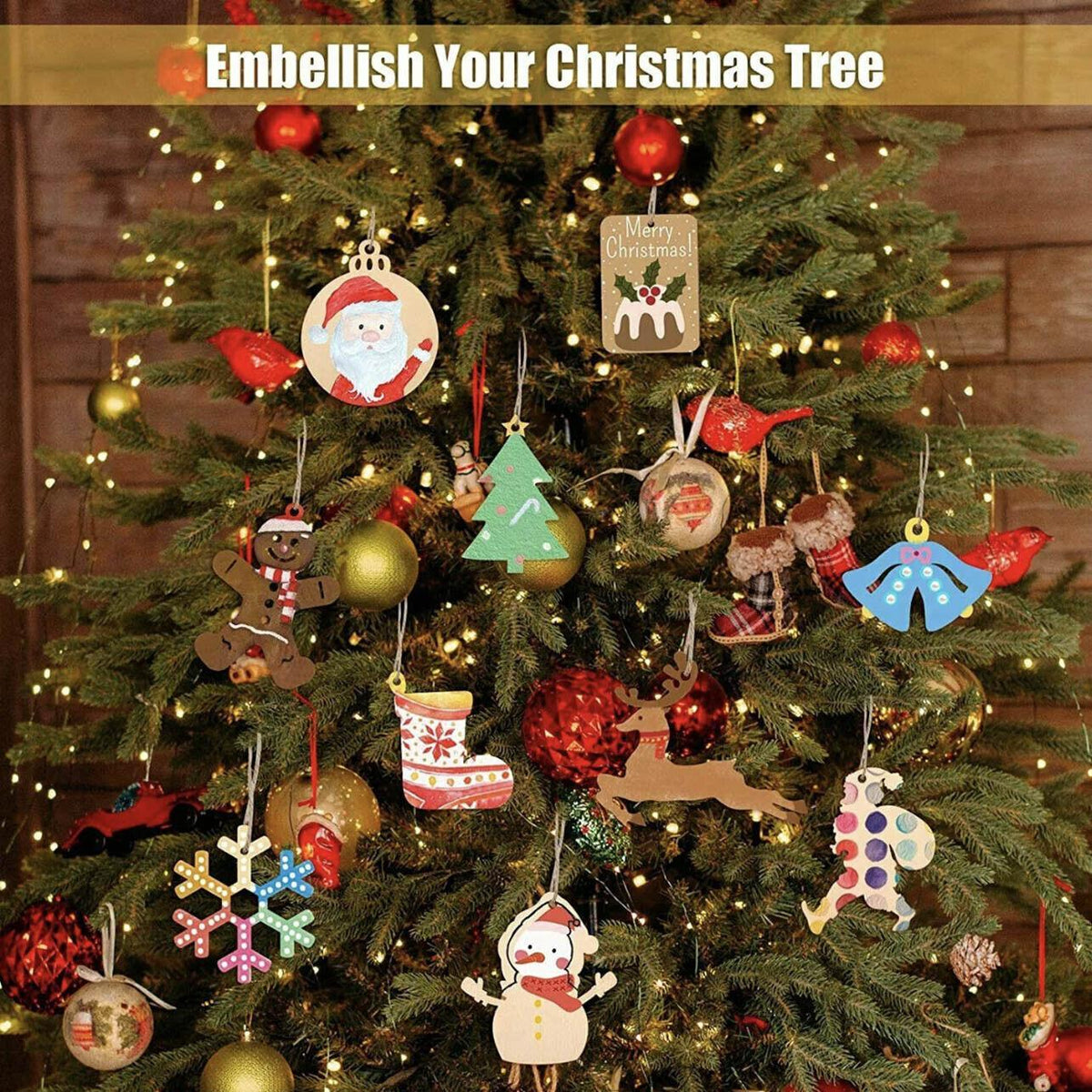 Wooden Christmas Hanging Ornament for Tree DIY Craft Decoration 10pcs - Heart