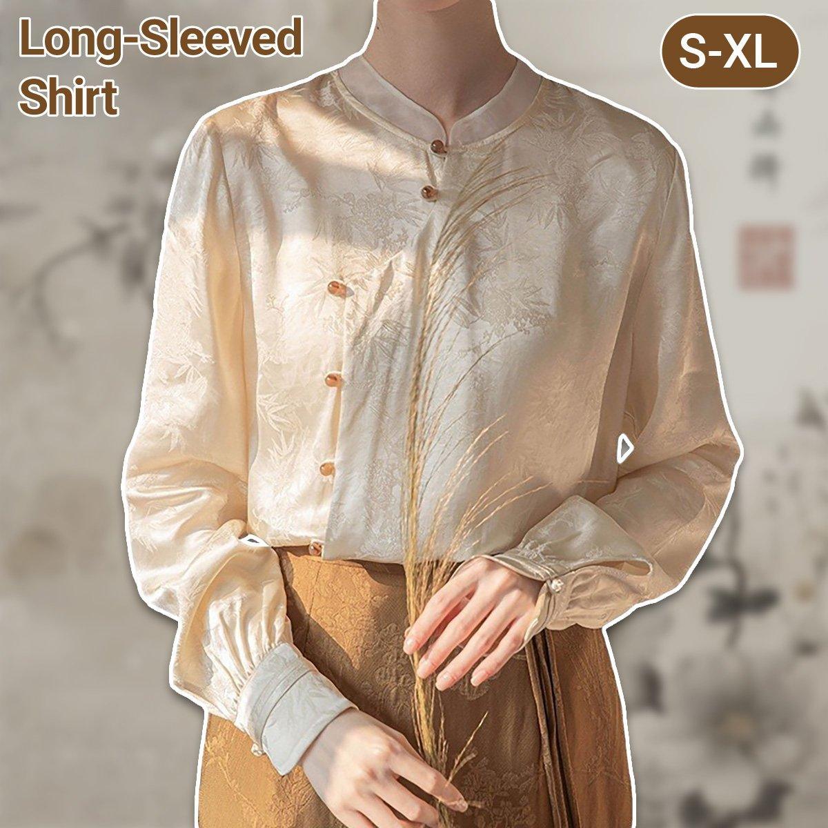 New Chinese Style Womens Top Stand-up Collar Long Sleeve Elegant Fashion Shirt - L