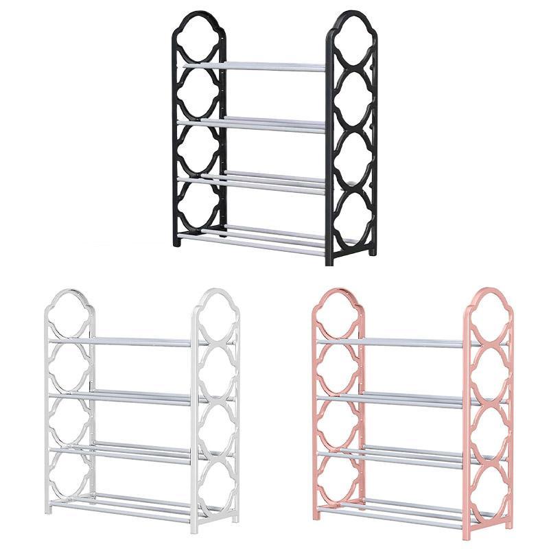 Four Layer Shoe Rack Storage Organizer Multi Tier Shoe Shelf for Entryway Closet - Pink