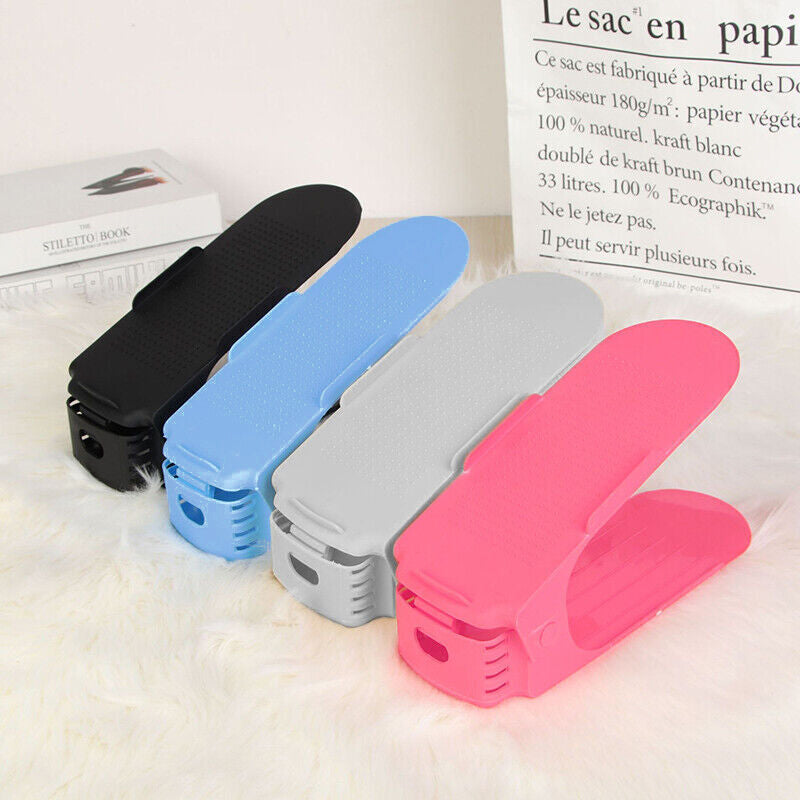 20X Shoe Rack Display Case Box Adjustable Slots Organizer Storage Holder - Black