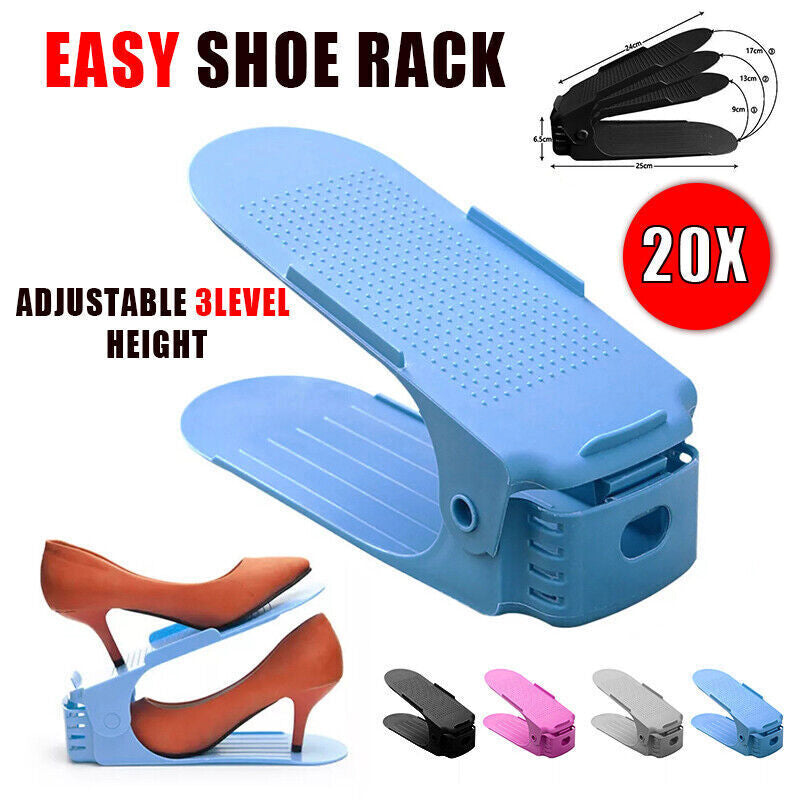 20X Shoe Rack Display Case Box Adjustable Slots Organizer Storage Holder - Blue