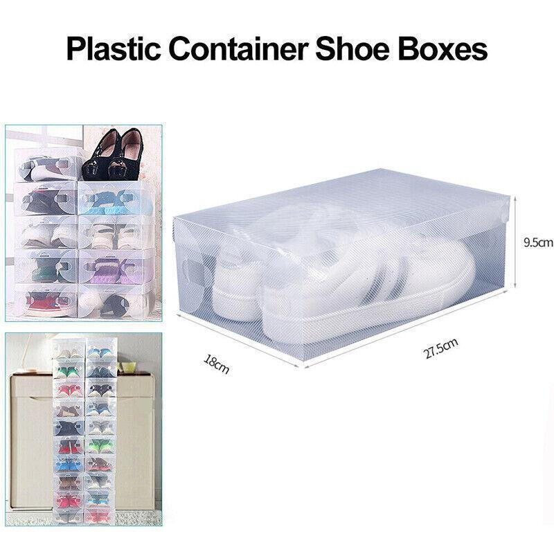 20x Clear Shoe Storage Box Foldable Stackable Plastic Shoe Boxes